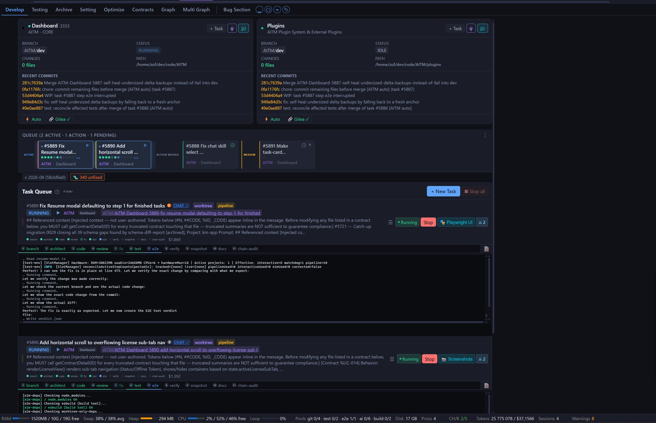 Develop view with a running pipeline