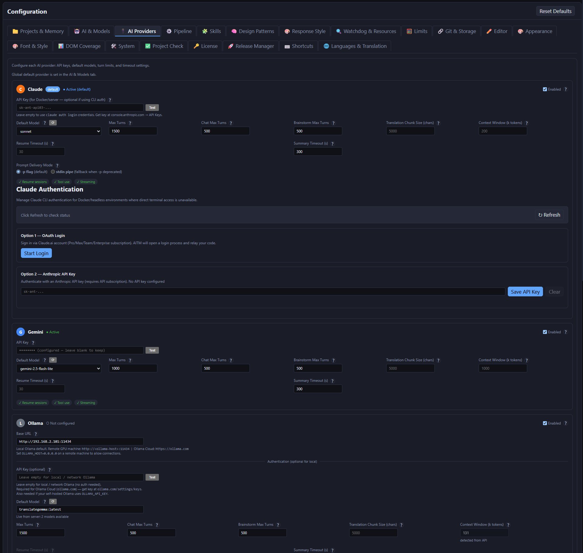 Settings, AI Providers